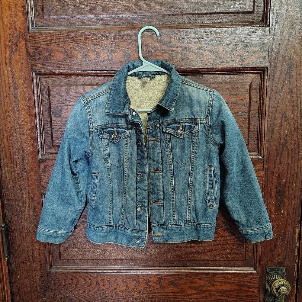VTG Denim Jacket Lined Sherpa Cowboy Jacket Kids M(8)